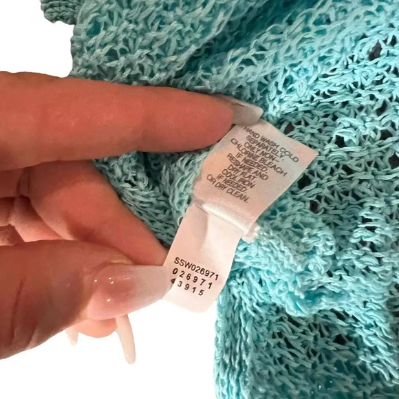 J. Jill Aqua Long Sleeve V-Neck Open Knit Pullover Sweater -‎ Women's Small - Picture 4 of 6